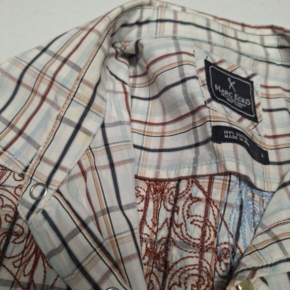 Marc Ecko Snap Down Shirt Short Sleeve Embroidered Mens Large Card Suite Poker T - Picture 10 of 13